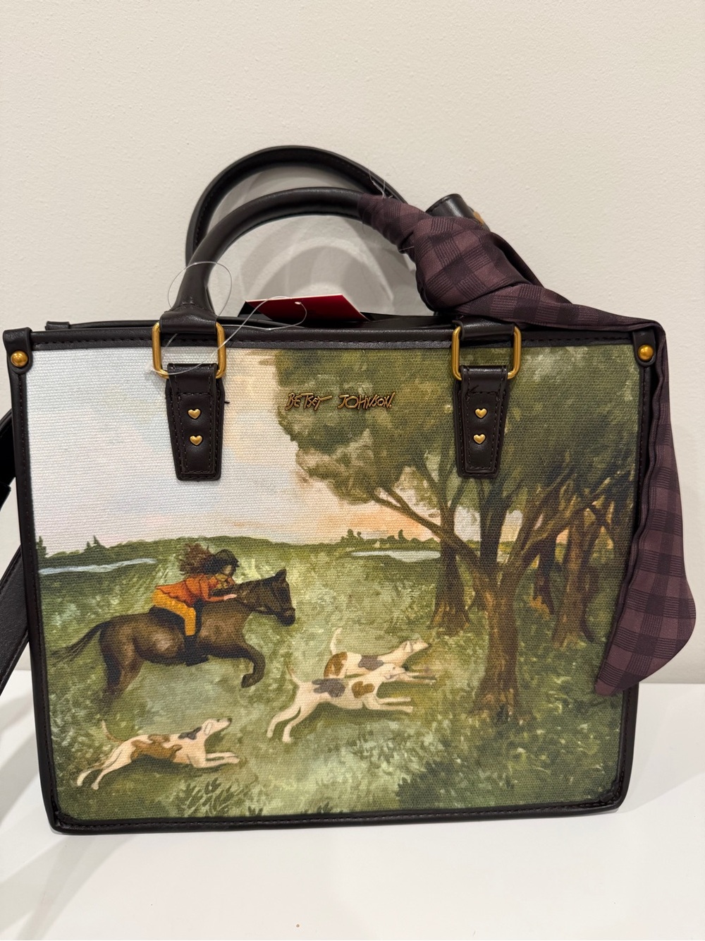 Betsey Johnson Green Equestrian Print Satchel